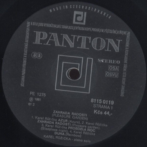 Karel Růžička : Zahrada Radosti (Pleasure Garden) (LP, Album)