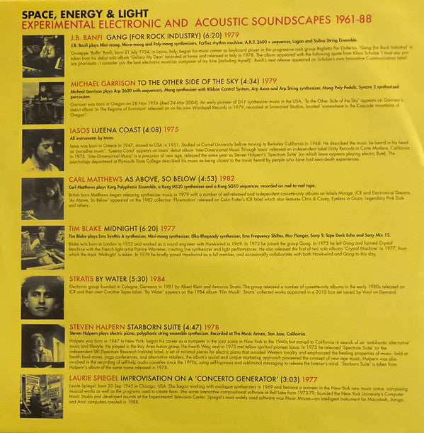 Various ~ Space, Energy & Light (Experimental Electronic And Acoustic Soundscapes 1961-88) (Vinyl) - Djungel & Jazz