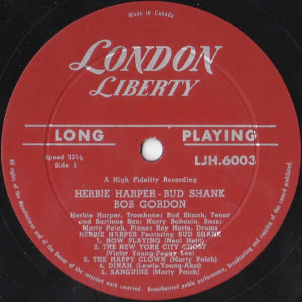 Herb Harper Featuring Bud Shank And Bob Gordon  ~ Herbie Harper Featuring Bud Shank And Bob Gordon (Vinyl) - Djungel & Jazz