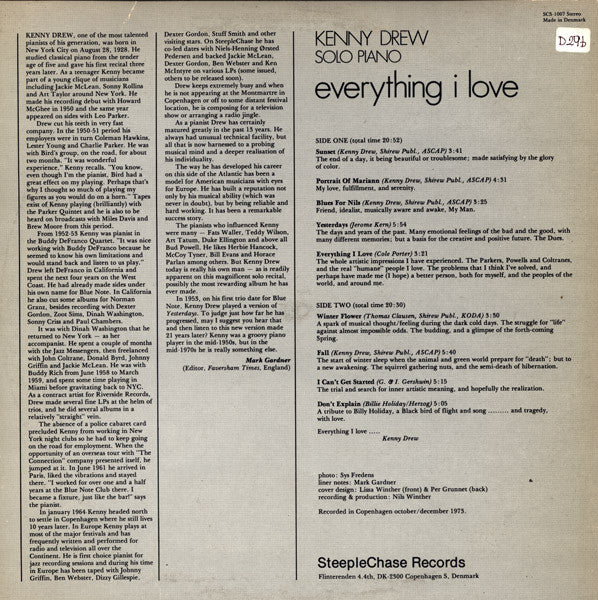 Kenny Drew ~ Everything I Love (Vinyl) - Djungel & Jazz