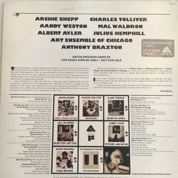 Various ~ Arista-Freedom Sampler (Vinyl) - Djungel & Jazz