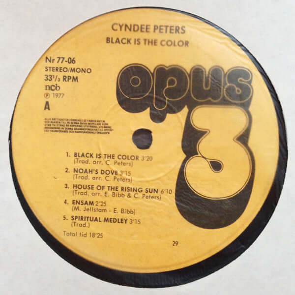 Cyndee Peters : Black Is The Color (LP, Num)