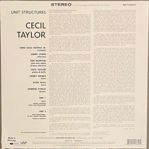 Cecil Taylor : Unit Structures (LP, Album, RE, 180)