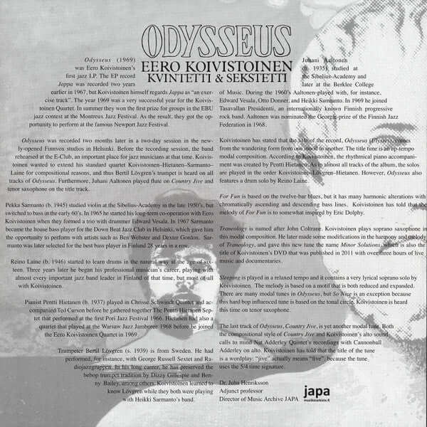 Eero Koivistoinen Kvintetti & Sekstetti ~ Odysseus (Vinyl) - Djungel & Jazz