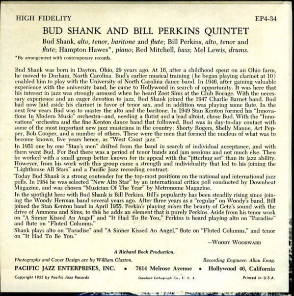 Bud Shank And Bill Perkins Quintet ~ Bud Shank And Bill Perkins Quintet (Vinyl) - Djungel & Jazz
