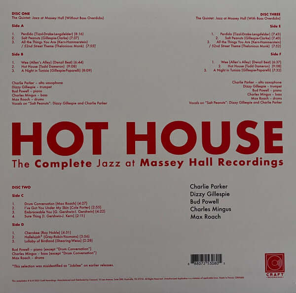 Charlie Parker, Dizzy Gillespie, Bud Powell, Charles Mingus, Max Roach ~ Hot House (The Complete Jazz At Massey Hall Recordings) (Vinyl) - Djungel & Jazz
