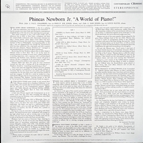 Phineas Newborn Jr. ~ A World Of Piano! (Vinyl) - Djungel & Jazz