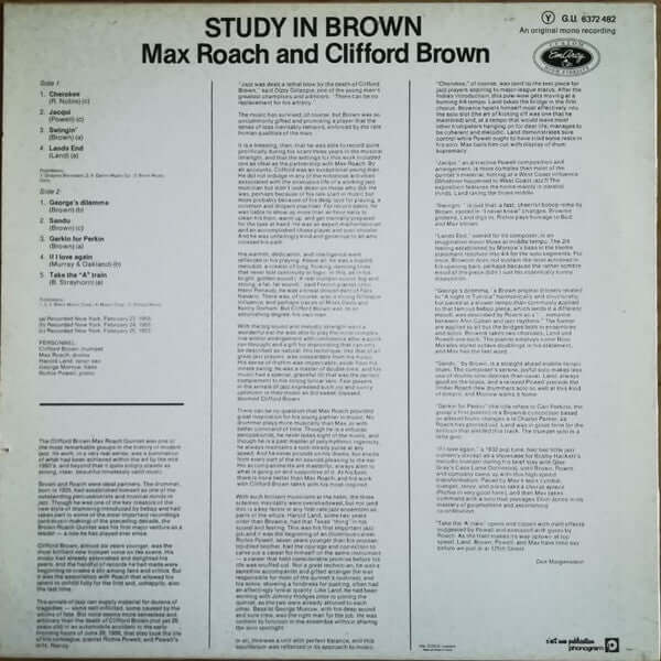 Clifford Brown And Max Roach : Study In Brown (LP, Album, Mono, RE)