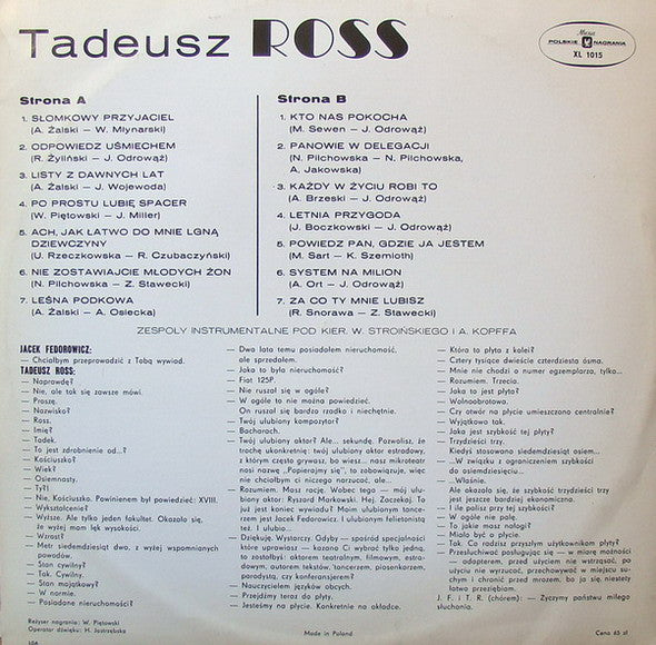 Tadeusz Ross ~ Odpowiedz Uśmiechem (Vinyl) - Djungel & Jazz