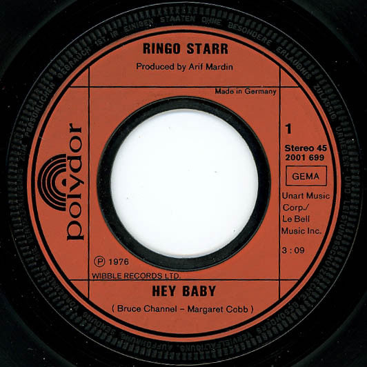 Ringo Starr ~ Hey Baby / Lady Gaye (Vinyl) - Djungel & Jazz