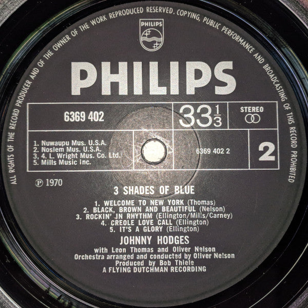 Johnny Hodges With Leon Thomas And Oliver Nelson : 3 Shades Of Blue (LP, Album)