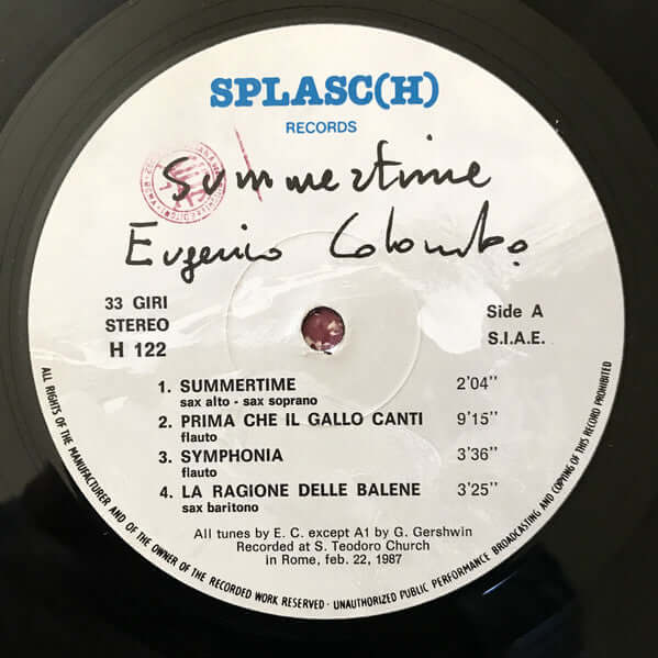 Eugenio Colombo ~ Summertime (Vinyl) - Djungel & Jazz