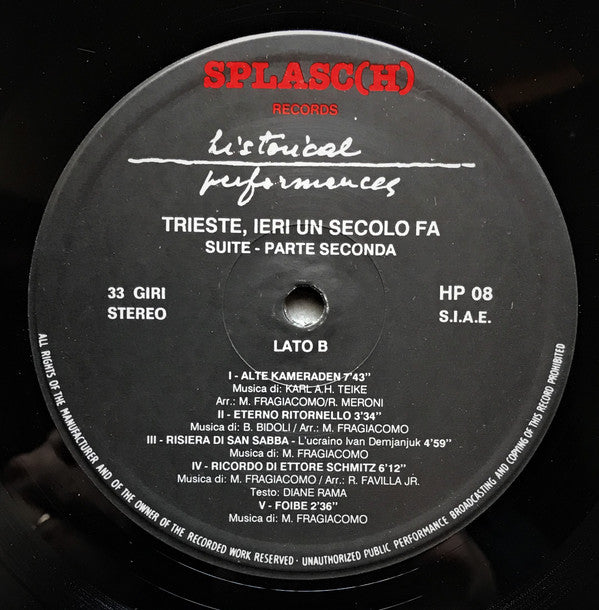 Mario Fragiacomo ~ Trieste, Ieri Un Secolo Fa (Vinyl) - Djungel & Jazz
