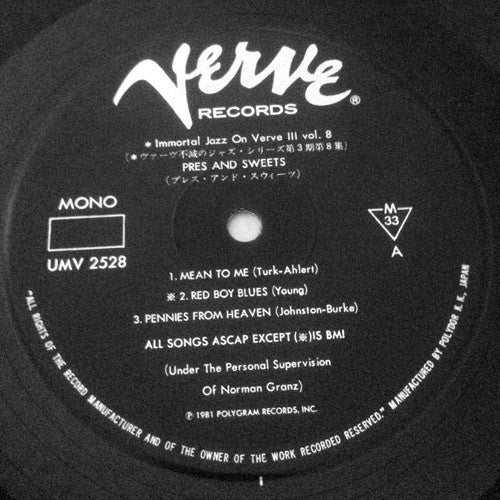 Lester Young & Harry Edison : Pres & Sweets (LP, Album, Mono, RE)