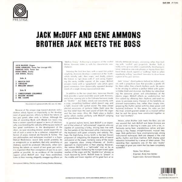 Brother Jack McDuff And Gene Ammons : Brother Jack Meets The Boss (LP, Album, RE, RM)