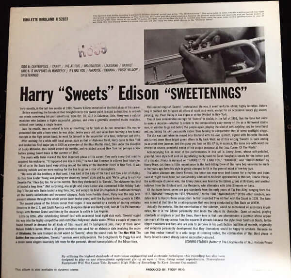 Harry Edison : Sweetenings (LP, Album, Mono)