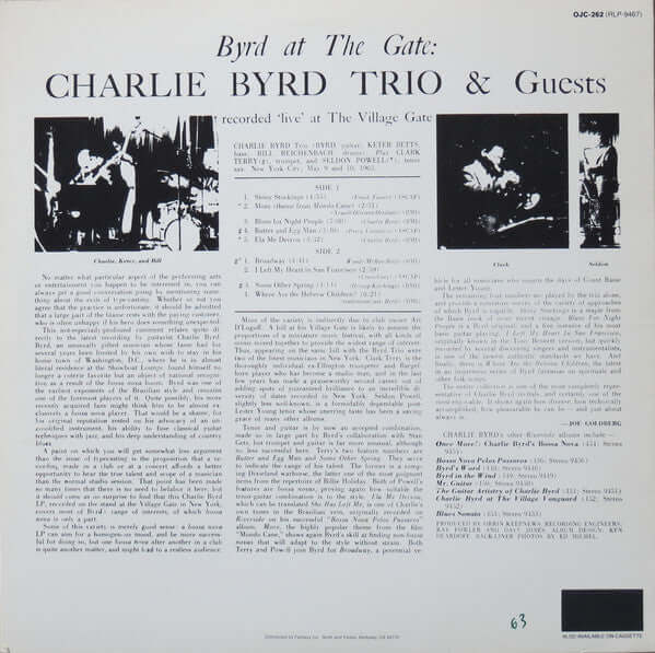 Charlie Byrd Trio : Byrd At The Gate (LP, Album, RE)