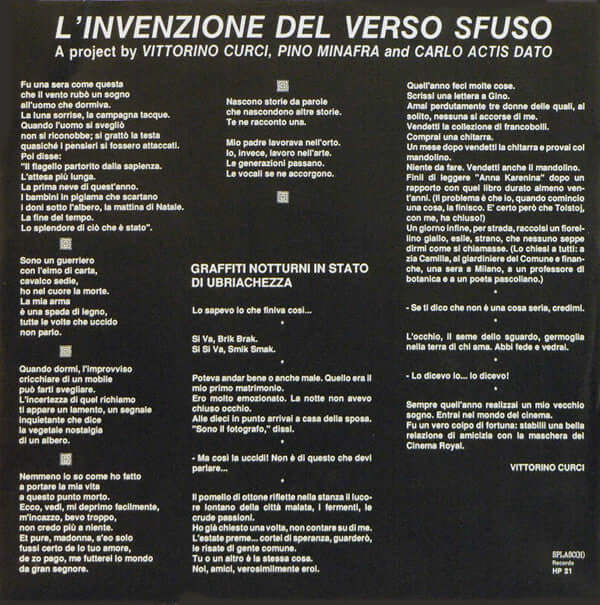 Carlo Actis Dato • Piero Ponzo • Pino Minafra • Maggie Nicols • Margherita Porfido • Enrico Fazio • Fiorenzo Sordini • Vittorino Curci ~ L'Invenzione Del Verso Sfuso (Vinyl) - Djungel & Jazz