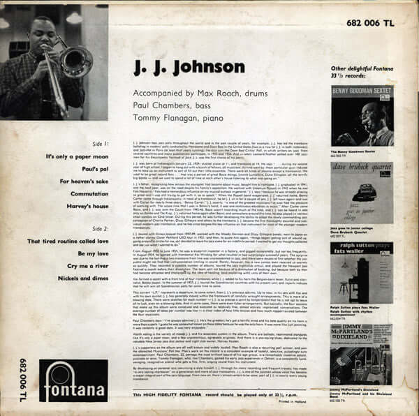 J.J. Johnson Featuring Max Roach, Tommy Flanagan, Paul Chambers (3) : J.J. Johnson (LP, Album, Mono)