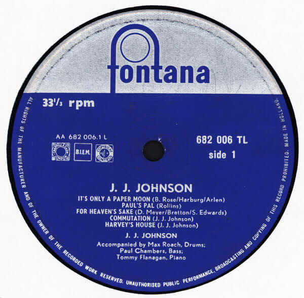 J.J. Johnson Featuring Max Roach, Tommy Flanagan, Paul Chambers (3) : J.J. Johnson (LP, Album, Mono)