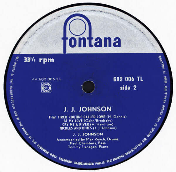 J.J. Johnson Featuring Max Roach, Tommy Flanagan, Paul Chambers (3) : J.J. Johnson (LP, Album, Mono)