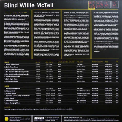 Blind Willie McTell ~ Complete Recorded Works In Chronological Order October 18, 1927 To November 29, 1929 (Volume 1) (Vinyl) - Djungel & Jazz