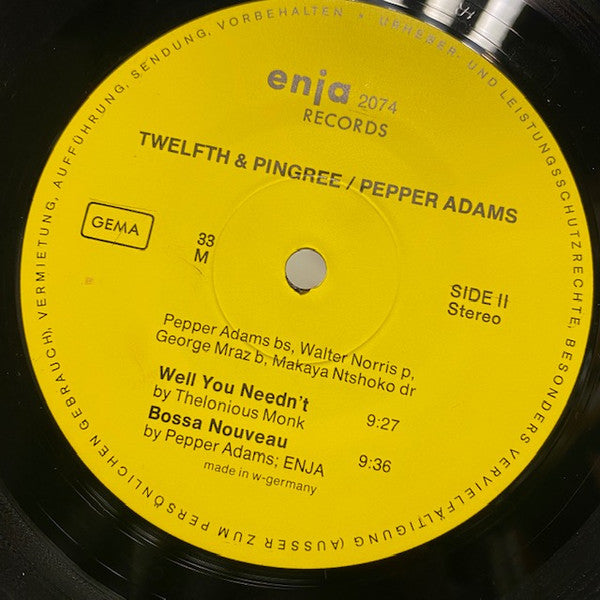 Pepper Adams : Twelfth & Pingree (LP, Album)