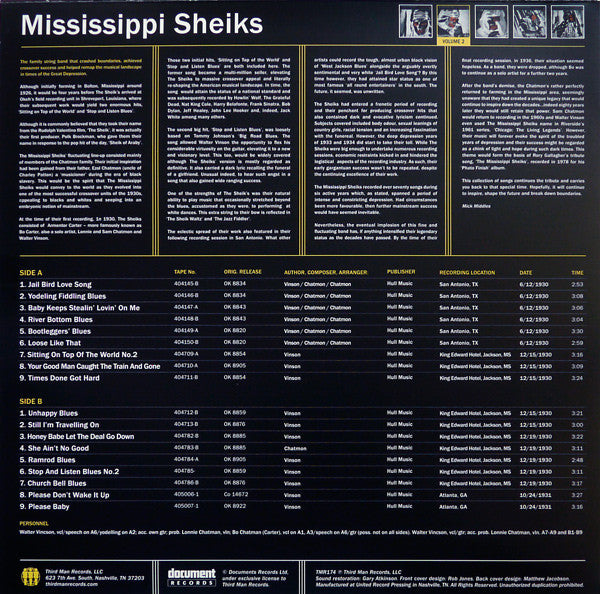 The Mississippi Sheiks = شيوخ الميسيسيبي ~ Volume 2 (Complete Recorded Works Presented In Chronological Order : June 12, 1930 To October 24, 1931) (Vinyl) - Djungel & Jazz