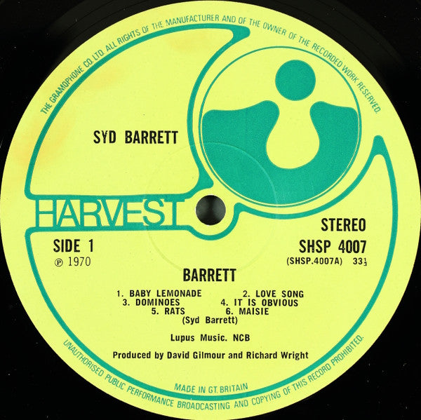 Syd Barrett : Barrett (LP, Album, Tex)