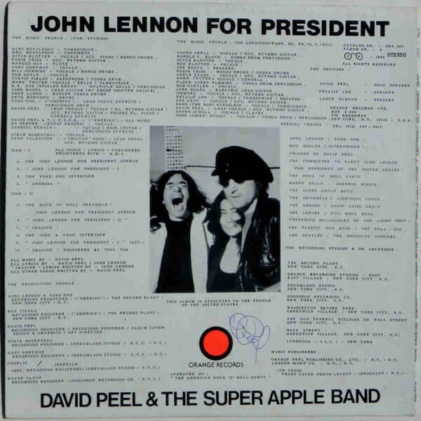 David Peel & The Super Apple Band : John Lennon For President (LP, Album)