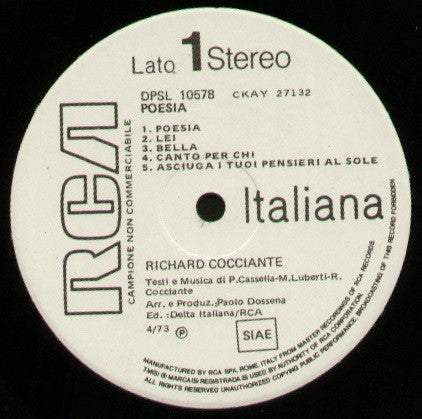 Riccardo Cocciante ~ Poesia (Vinyl) - Djungel & Jazz