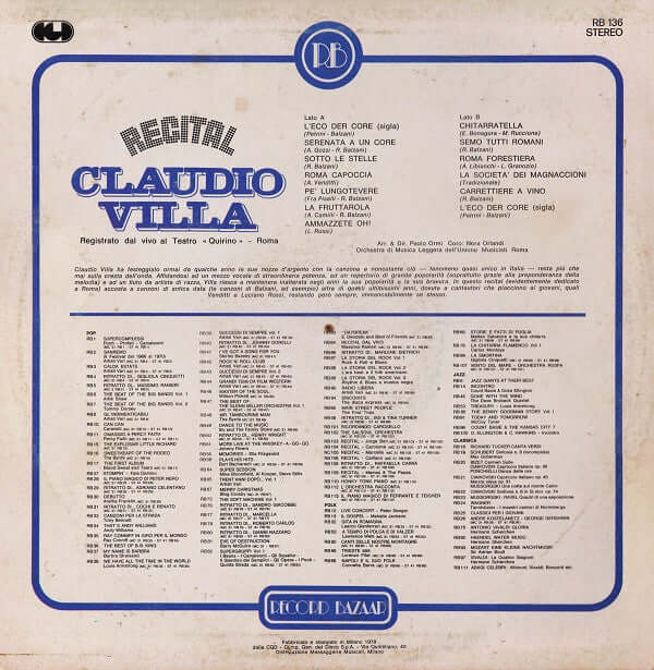 Claudio Villa ~ Recital Claudio Villa (Vinyl) - Djungel & Jazz