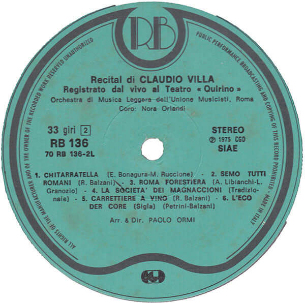 Claudio Villa ~ Recital Claudio Villa (Vinyl) - Djungel & Jazz