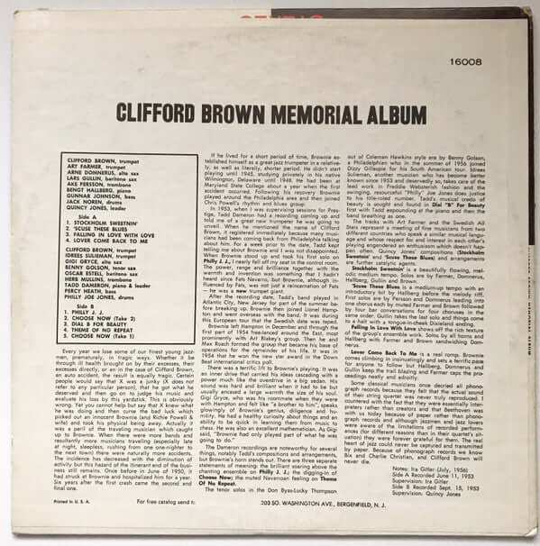 Clifford Brown : Clifford Brown Memorial Album (LP, Comp, Mono, RE)