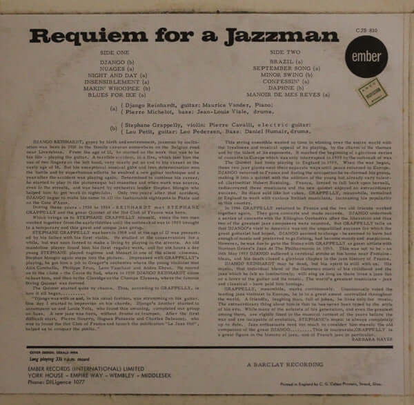 Django Reinhardt / Stéphane Grappelli : Requiem For A Jazzman (LP, Comp)