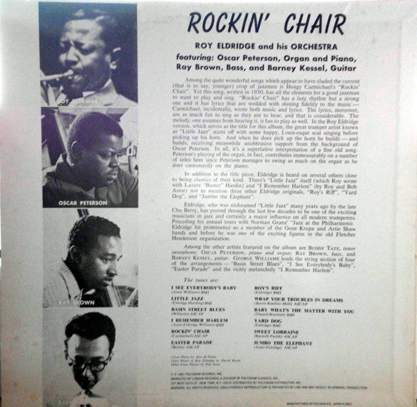 Roy Eldridge And His Orchestra : Rockin' Chair (LP, Album, Mono, RE)