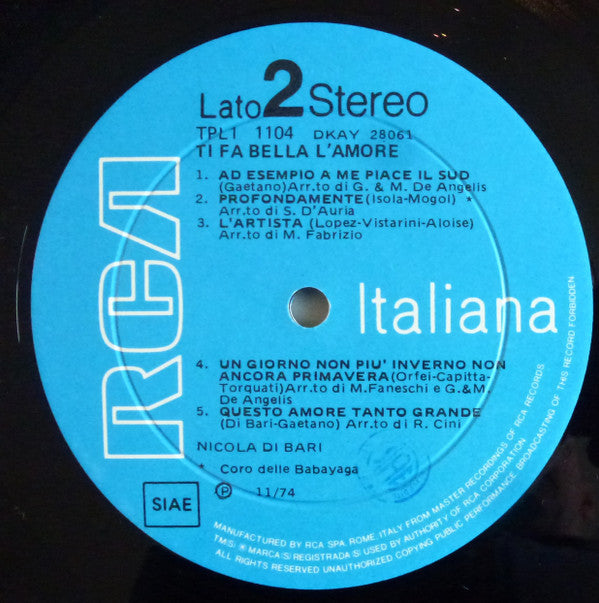 Nicola Di Bari ~ Ti Fa Bella L'Amore (Vinyl) - Djungel & Jazz
