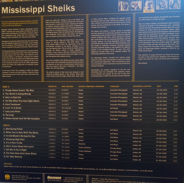 The Mississippi Sheiks ~ Complete Recorded Works Presented In Chronological Order, Volume 3 (Vinyl) - Djungel & Jazz