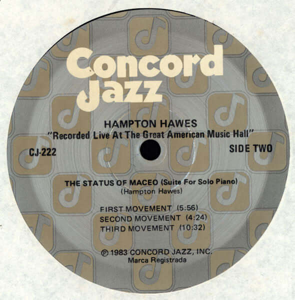 Hampton Hawes ~ Recorded Live At The Great American Music Hall (Vinyl) - Djungel & Jazz