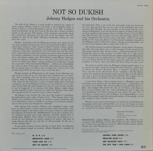 Johnny Hodges And His Orchestra : Not So Dukish (LP)