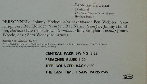 Johnny Hodges And His Orchestra : Not So Dukish (LP)
