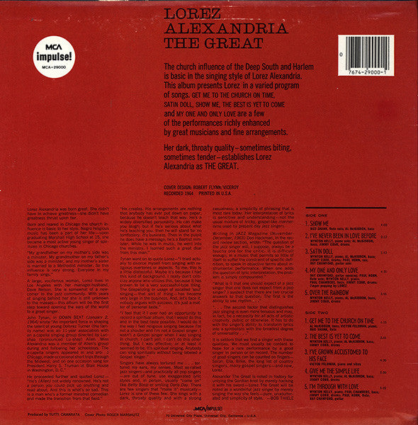 Lorez Alexandria : Alexandria The Great (LP, Album, RE)