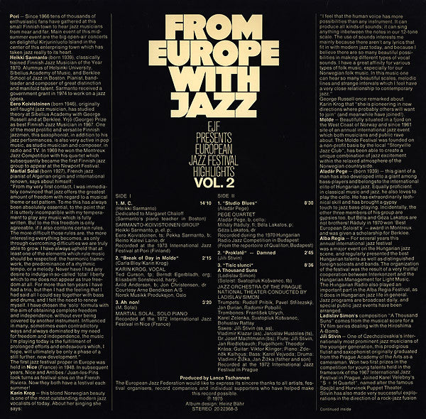 Various ~ From Europe With Jazz Vol. 2 (EJF Presents European Jazz Festival Highlights) (Vinyl) - Djungel & Jazz