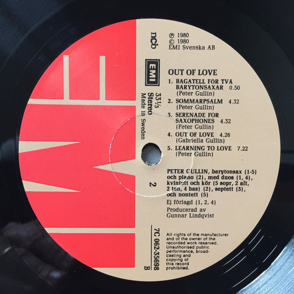 Peter Gullin : Out Of Love (LP, Album)