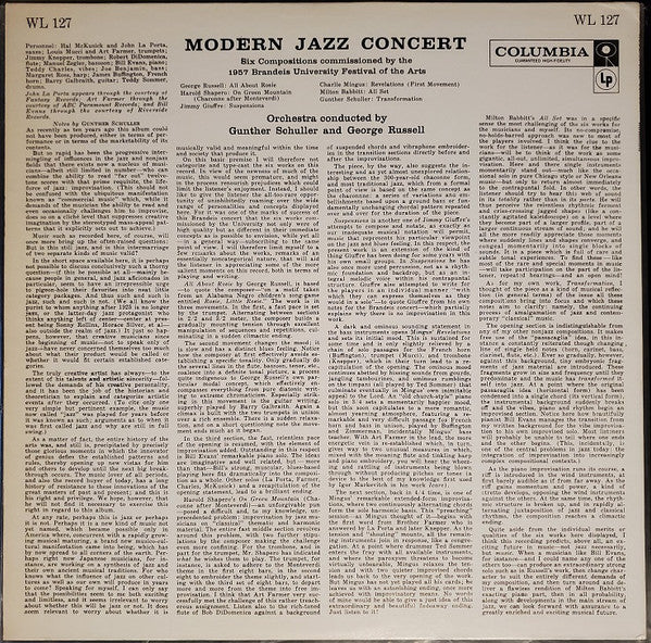 George Russell, Harold Shapero, Jimmy Giuffre, Charles Mingus, Milton Babbitt, Gunther Schuller : Modern Jazz Concert (Six Compositions) (LP, Album, Mono)