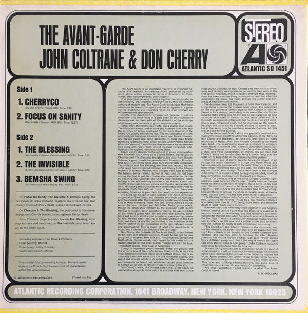 John Coltrane & Don Cherry : The Avant-Garde (LP, Album)