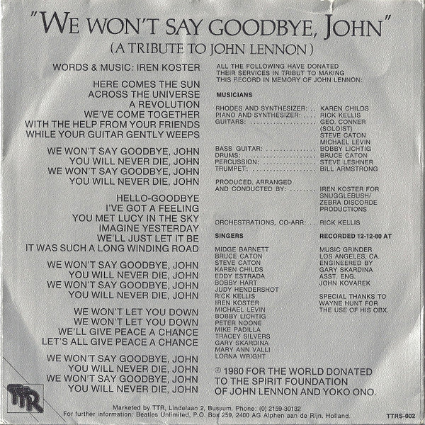 Iren Koster ~ We Wont Say Goodbye John (Vinyl) - Djungel & Jazz