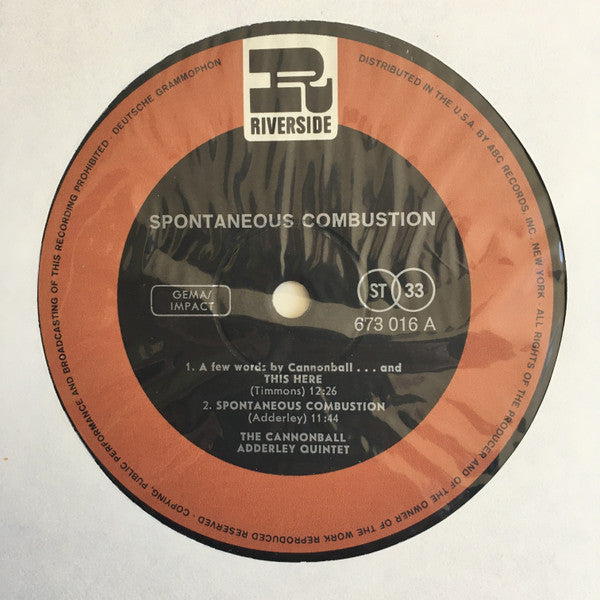 The Cannonball Adderley Quintet : Spontaneous Combustion (LP, Album, RE)