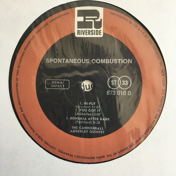 The Cannonball Adderley Quintet : Spontaneous Combustion (LP, Album, RE)