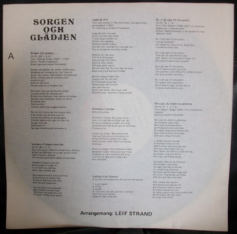 Leif Strands Kammarkör : Sorgen Och Glädjen (LP, Album)